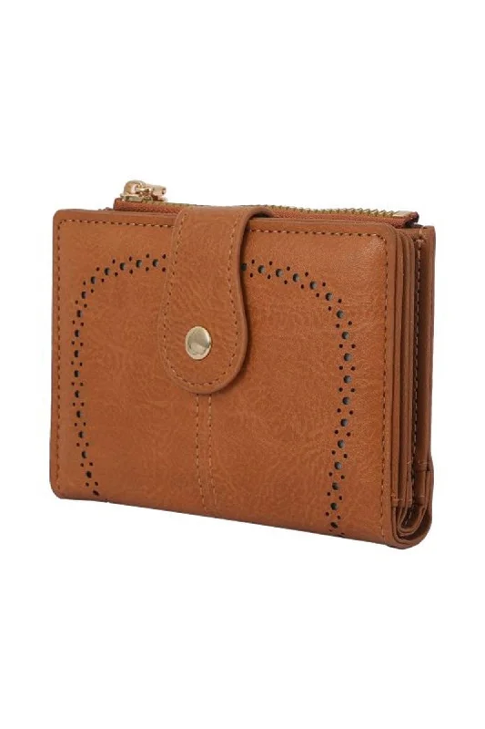 ladies wallet with side strap-YX25766 Lena Vegan Leather Laser Cut Out Detail Wallet