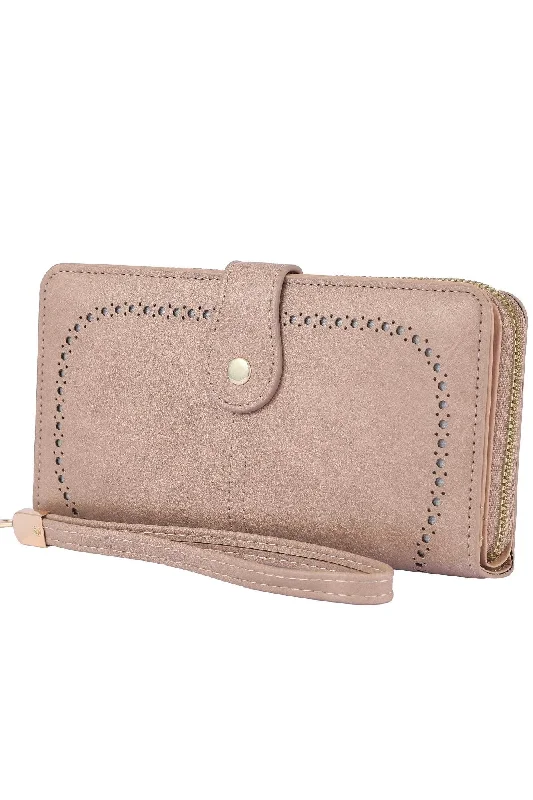 ladies wallet for small clutches-YX25793 Rachel Vegan Leather Laser Cut Out Detail Wallet/Wristlet